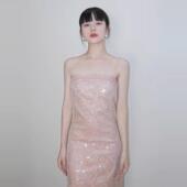 浪漫 若浓 不渝 缠枝玫瑰雾霾粉立体蕾丝亮片轻礼服晨袍吊带裙