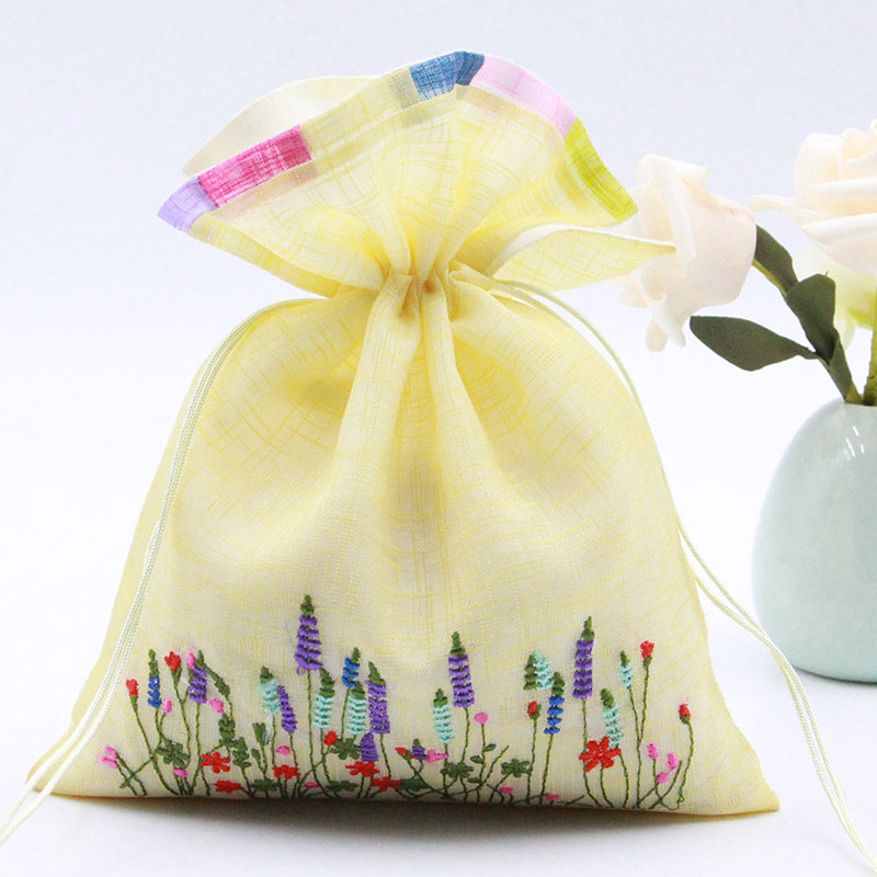 韩版喜糖袋礼物袋抽绳小布袋米黄色纱袋抽绳小袋子首饰饰品收纳袋