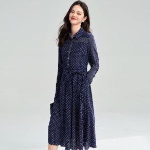 衬衫 收腰长款 百褶连衣裙25022 优雅重工定位印花翻领长袖 26春法式