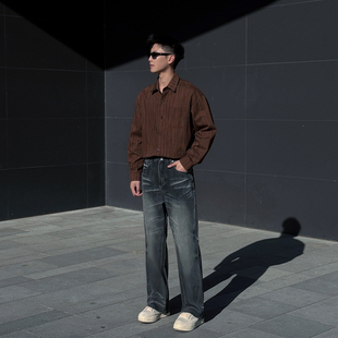 直筒宽松男潮 复古摩登压痕牛仔裤 Light「猫须纹」美式