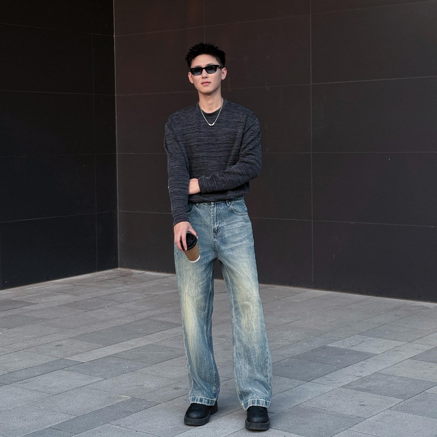 GLight美式复古水洗直筒长裤