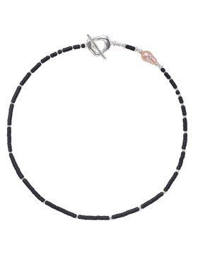 Fanciegarden 925纯银天然红黑石珍珠短款choker项链