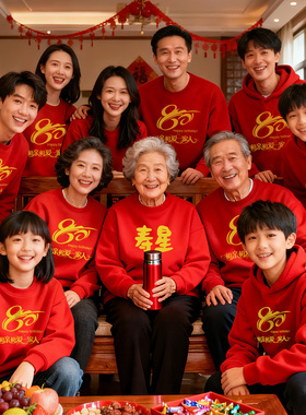 父母70/80岁/90大寿宴寿星父母子女拜寿家庭家族聚会统一服装全家