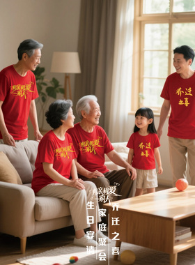 乔迁之喜新房搬家仪式红色纯棉短袖T恤定制logo印字亲子统一服装