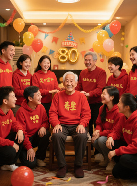 70/80岁/90大寿宴寿星父母过生日老人做寿红色卫衣家庭定制统一服