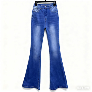 百搭高腰磨白微喇叭牛仔裤 时尚 新款 外贸原单170高个子女装