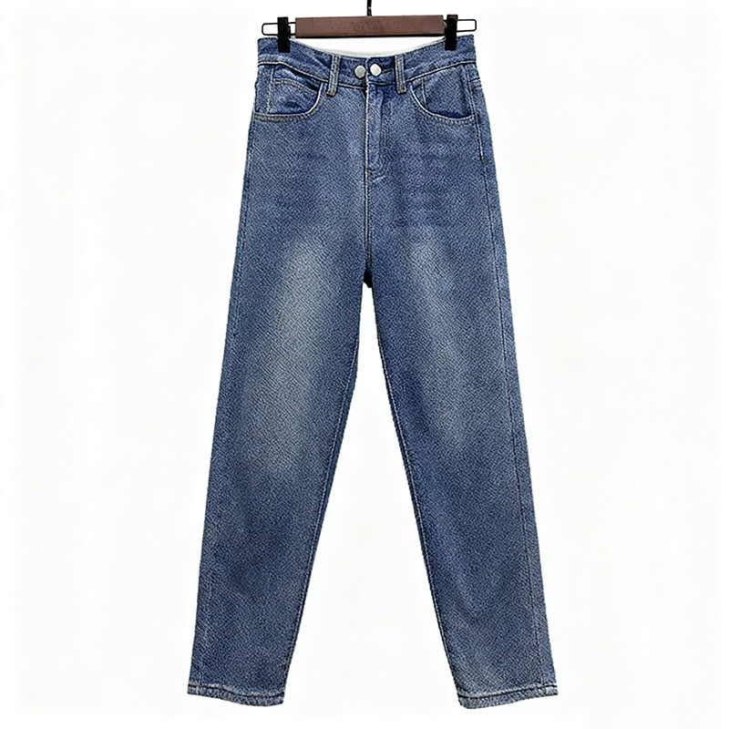高腰百搭做旧小直筒牛仔裤
