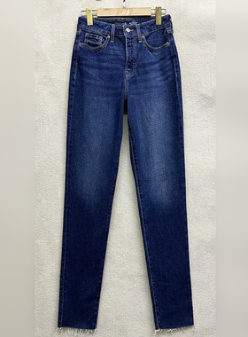 外贸原单170高个子新款女装水洗高腰百搭毛边磨白直筒裤牛仔裤