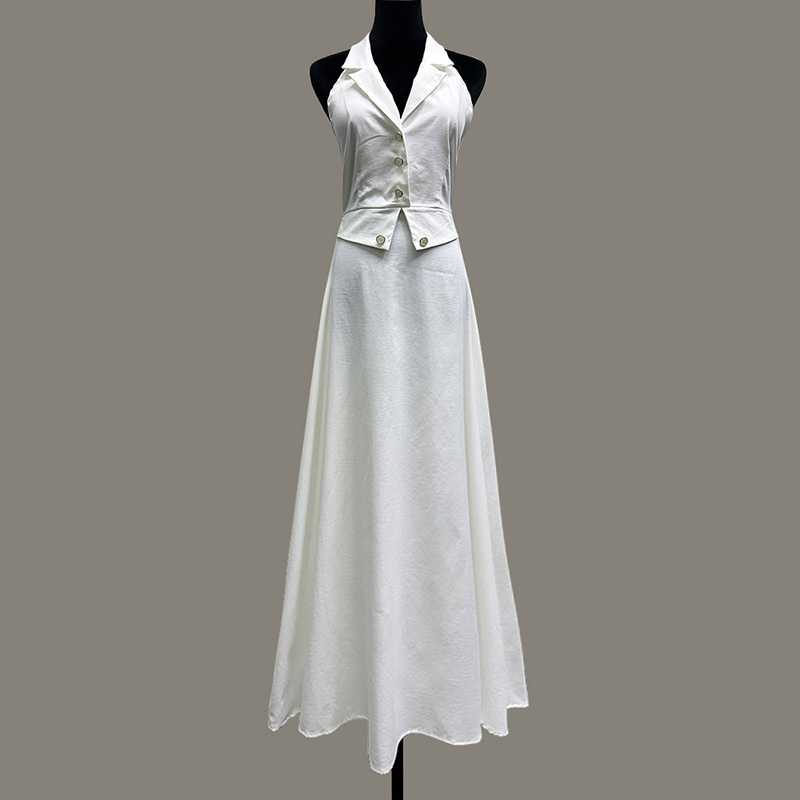 挂脖松紧腰显瘦露背连衣裙