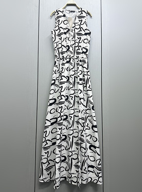 外贸原单175高个子新款无袖女装气质印花显瘦A字裙休闲连衣裙