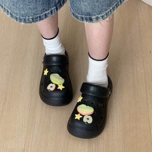 外穿防滑加厚凉鞋 日式 夏季 苹果洞洞鞋 女厚底增高透气eva包头拖鞋