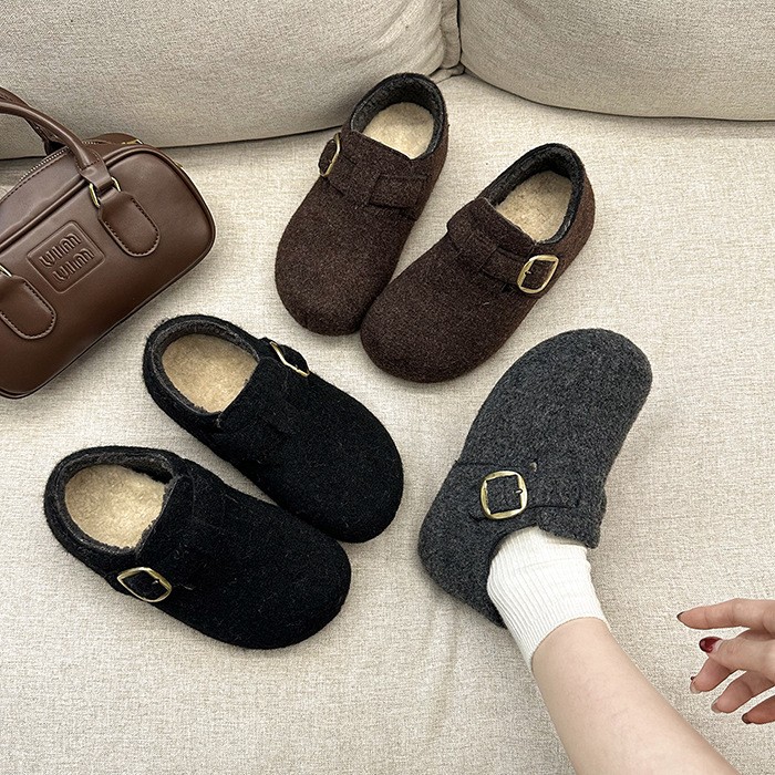 进口全包灰色勃肯鞋女鞋2025秋冬新款高级感一脚蹬懒人鞋加绒博肯