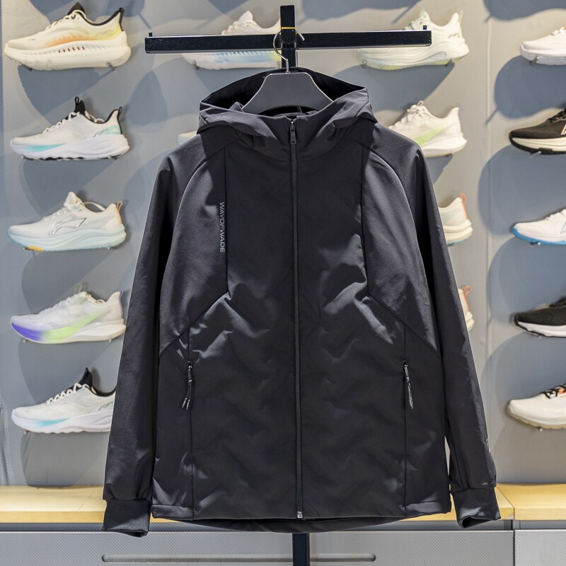 李宁拼接运动风衣男子2025冬季新款鹅绒保暖连帽外套夹克AFDVG63