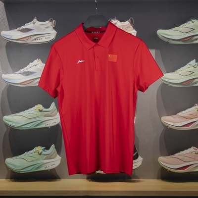 李宁短袖POLO衫男子2024赞助中国代表团国家队速干翻领T恤APLU075