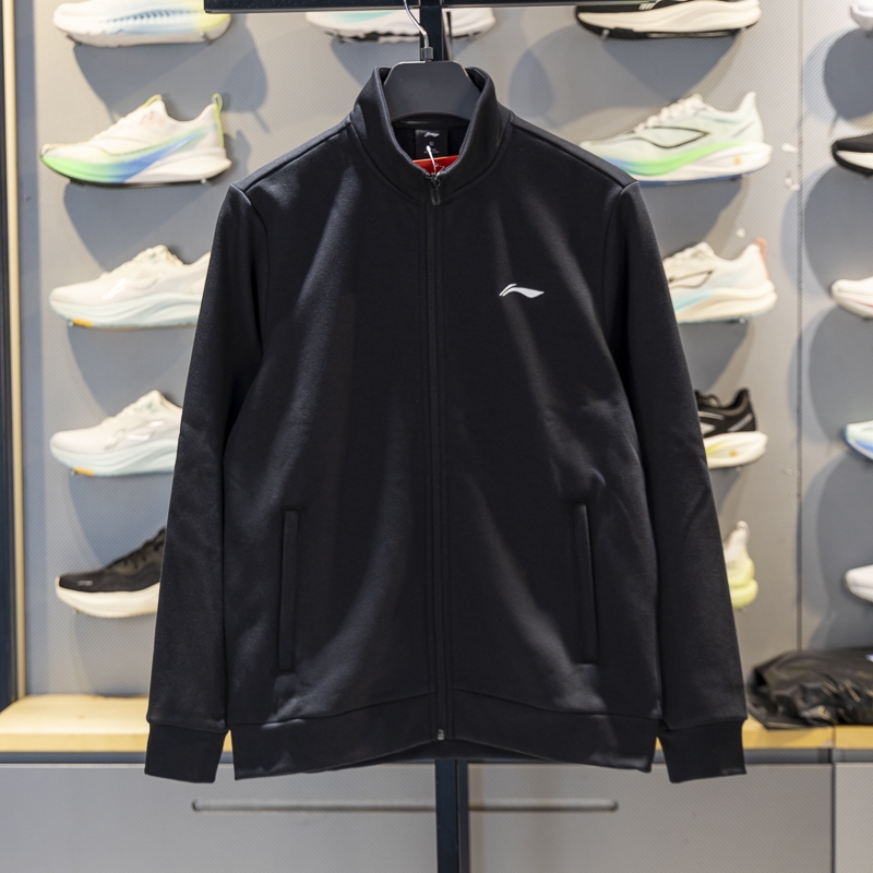 李宁男子立领加绒保暖开衫卫衣