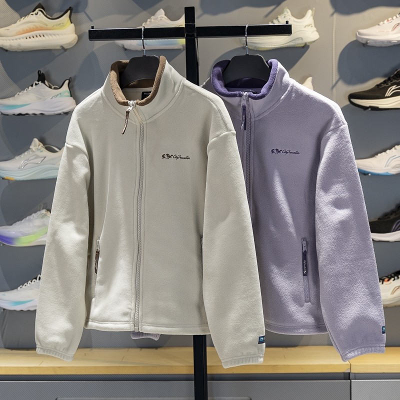 李宁女子外套2025冬季新品宽松加绒保暖立领开衫无帽卫衣AWDVD98