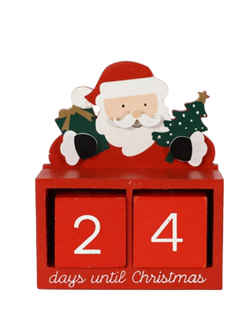 Christmas圣诞节木制Santa老人倒计时日历块自然色简约风格