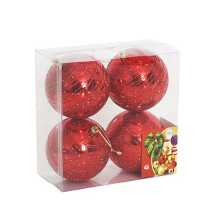 christmas手工拉丝塑料球ball圣诞树挂件装 饰礼品亮光红色