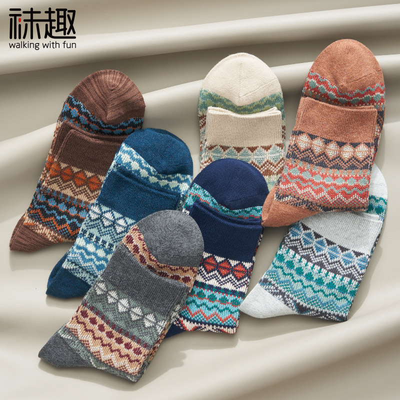 袜趣复古民族风短筒袜