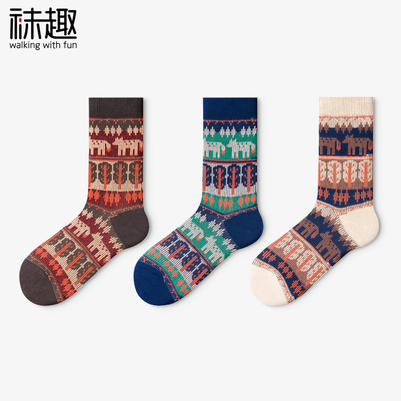 袜趣女士复古文艺潮流中筒袜