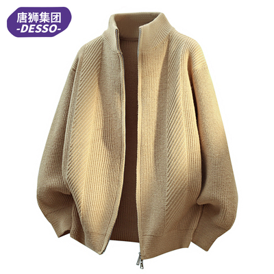 唐狮集团DESSO针织开衫外套男高级感2025新款美式拉链毛衣夹克