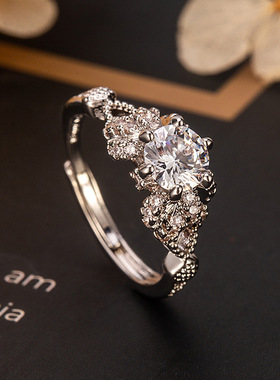 直播热卖款圆形锆石镶钻戒指时尚结婚订婚求婚戒指首饰品批发指环