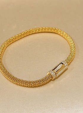 S925纯银 意大利进口镶钻编织软手链潮酷简约极简风叠戴手链