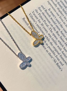 S925银蝴蝶吊坠满钻轻奢精致简约锁骨链小众设计时尚百搭蝴蝶项链