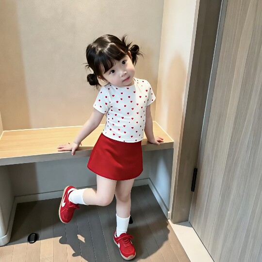 女童夏季韩系爱心短袖裙裤套装