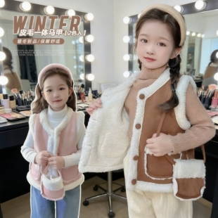 儿童马甲男童女童秋冬季加绒背心2026新款小童男孩羊羔毛宝宝外套