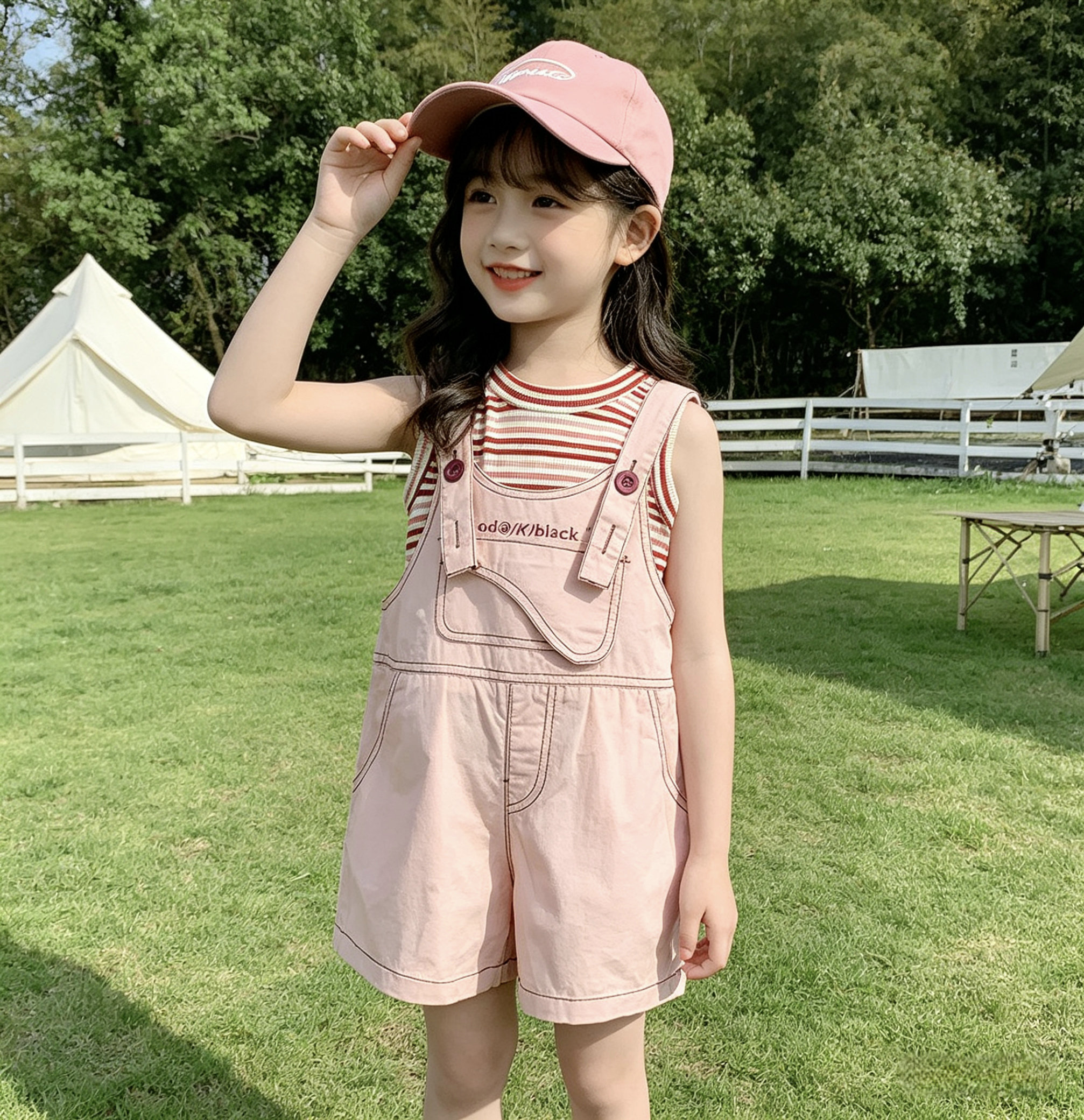 宝宝牛仔背带裤套装2026新款儿童条纹背心短裤两件套女童背带裤子