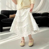 亲子装 女童半身裙2025夏韩版 a字裙蛋糕裙儿童白色长裙纯棉半身裙