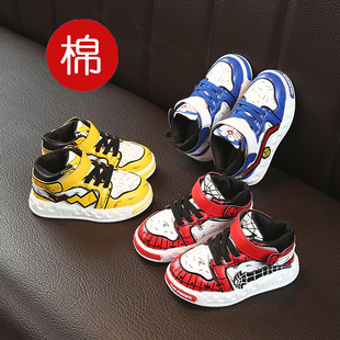 冬季板鞋加棉宝宝棉鞋中帮男童女童软底学步鞋加绒加厚长绒运动鞋