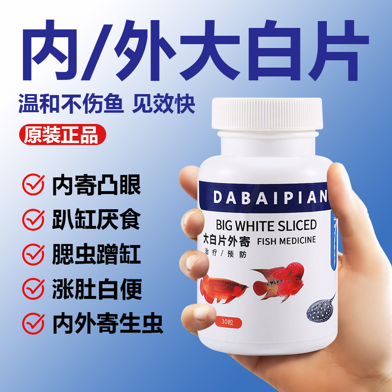 正品英国大白片鱼药头洞凸眼鹦鹉鱼内外寄生虫白便趴缸龙鱼药厌食