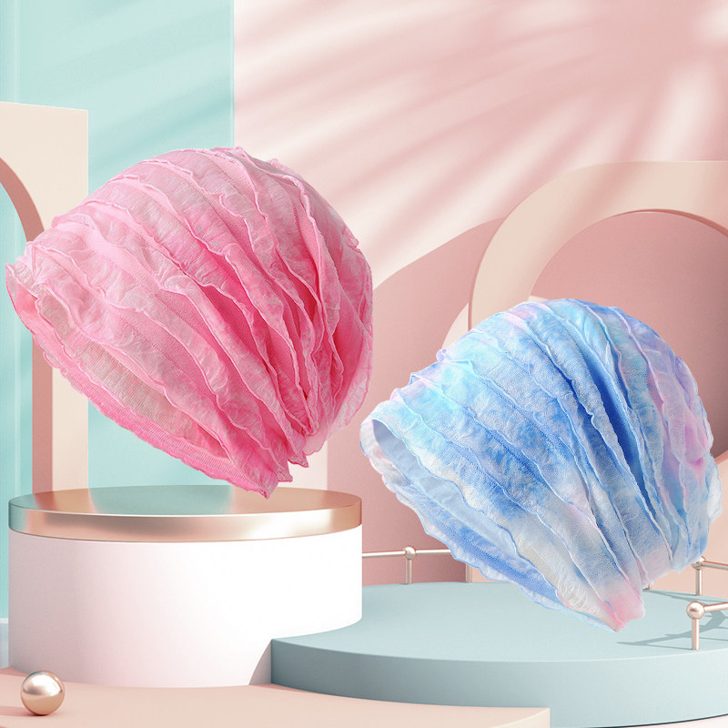 春夏季时尚休闲透气套头帽女薄款棉质月子帽睡帽百叶窗褶皱包头帽