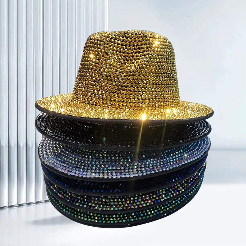 舞台帽子女秋冬季时尚水钻爵士帽英伦复古网红镶钻男女巴拿马礼帽