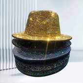 舞台帽子女秋冬季 水钻爵士帽英伦复古网红镶钻男女巴拿马礼帽 时尚