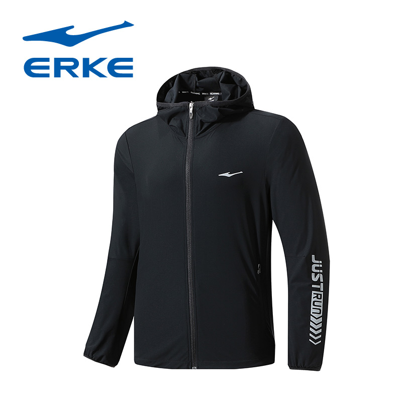 鸿星尔克男子运动外套2019春季新款防风保暖轻便户外连帽运动衫男