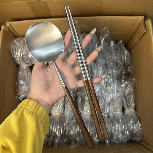 304不锈钢胡桃木公用勺公用筷