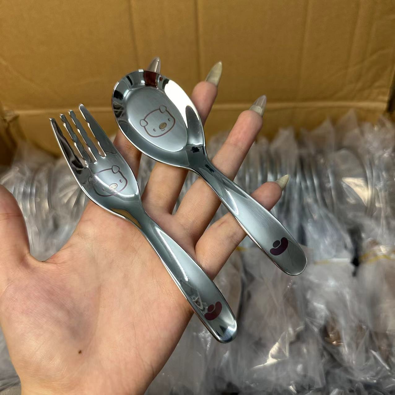 316不锈钢儿童叉勺卡通甜品勺