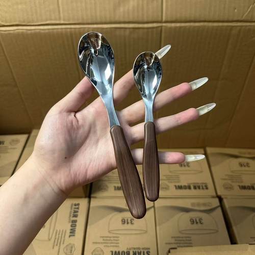 18/10不锈钢儿童仿木纹手柄餐勺