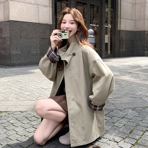 新款 格纹拼接风衣外套163-2517-P165控248图片