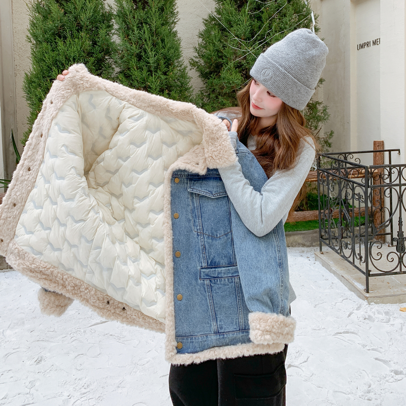 新款牛仔内胆90绒羽绒服2671-P295控438，女装羽绒服，拾菱