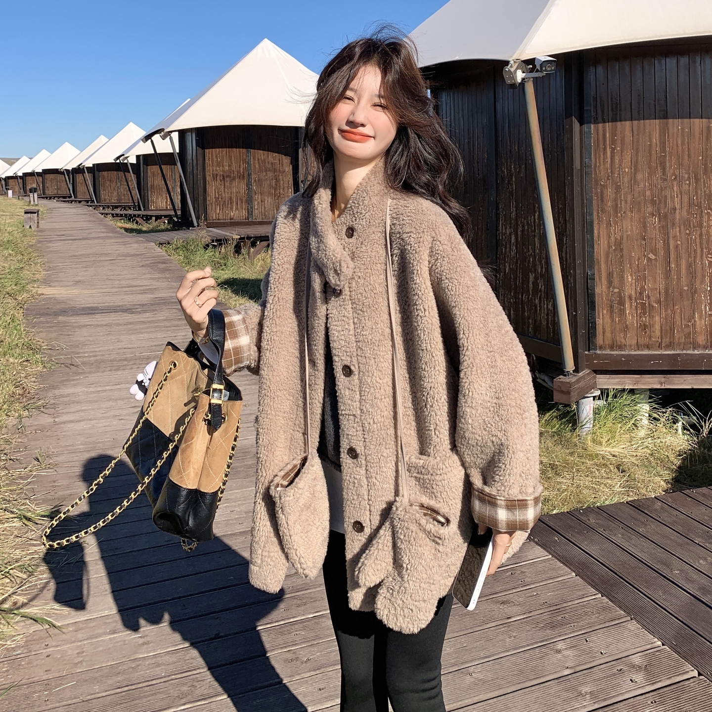 冬装新款加厚羊羔毛毛呢外套163-2605-P195控288，女装毛呢外套，拾菱