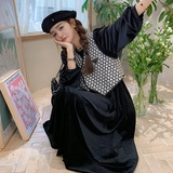 【】现货丝绒裙+提花马甲两件套连衣裙9911-P145控208，女装连衣裙，拾菱