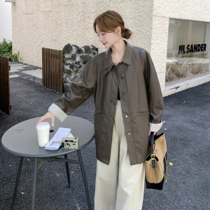 美式复古格纹拼接皮衣外套女春秋2025新款小个子巨好看PU夹克超火图片