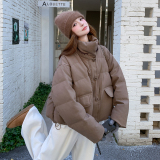 新款大货已出针织拼接90绒羽绒服2662-P335控488，女装羽绒服，拾菱