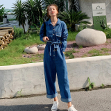 现货！腰带阔腿牛仔连体裤163-1012，女装连体裤，拾菱