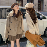 羊羔毛领短款毛呢外套女秋冬2024新款保暖韩系高级感加厚呢子大衣，女装毛呢外套，拾菱