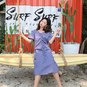现货夏款！长短款抽绳连衣裙163-0222图片